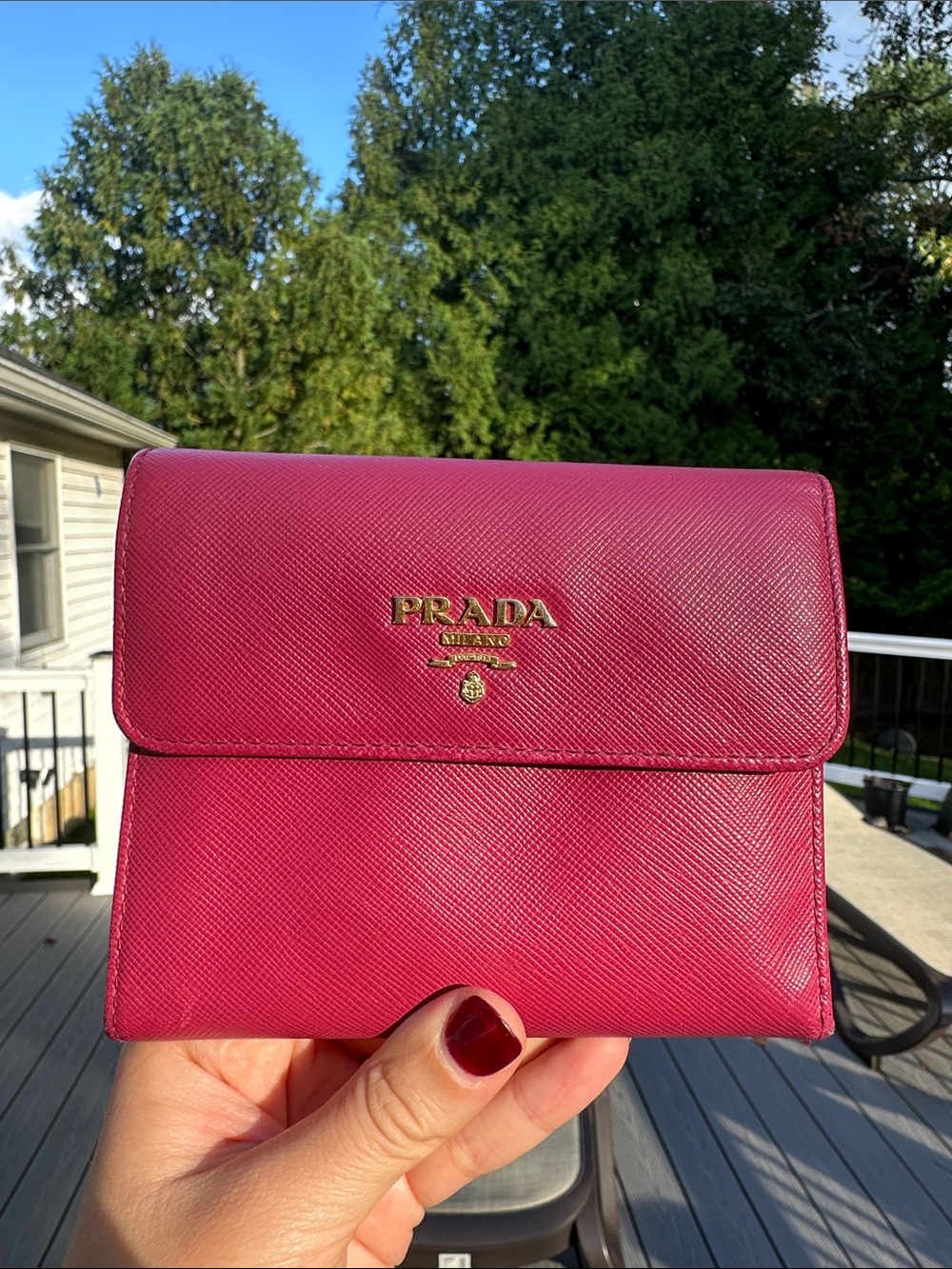Prada Saffiano Leather Compact Wallet - Raspberry - Picture 14 of 16